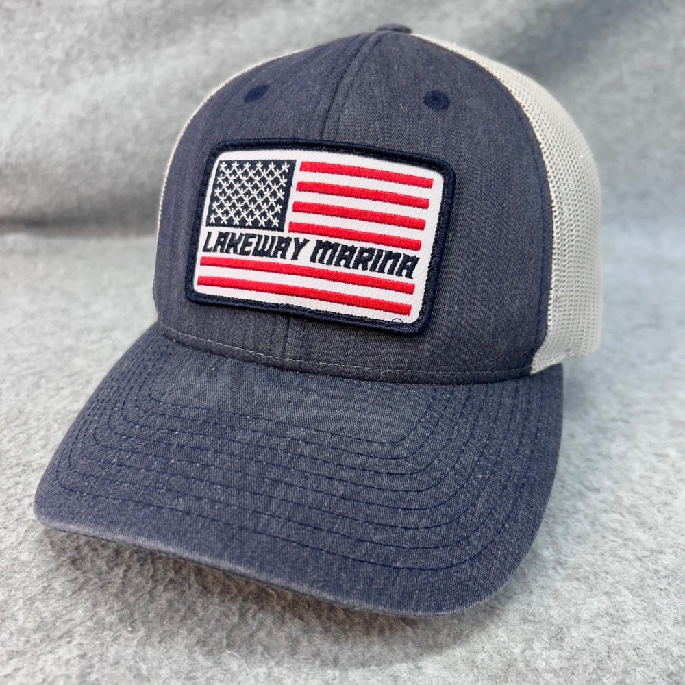 Lakeway Marina American Flag Mens Blue Richardson Trucker Hat Snapback MD/LG